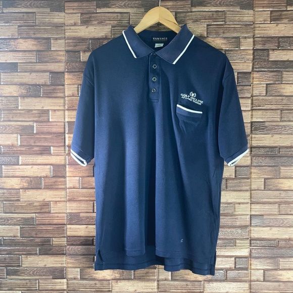 Vintage Mens Large Vantage Navy Golf Polo w/ Golf Incline @ Lake Tahoe Logo - Picture 1 of 10